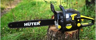 Hooter chainsaw on a stump in the forest
